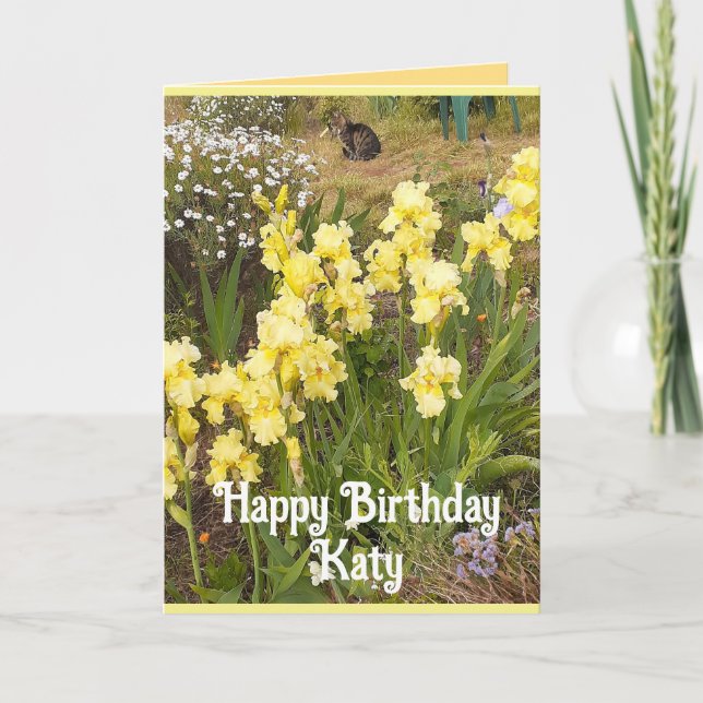 Carte d'anniversaire Iris Jaune et Fleurs de chat  (Devant)