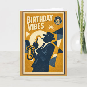 Carte d'anniversaire jazz saxophone rétro moderne