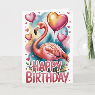 Carte d'anniversaire jolie flamant rose tropical
