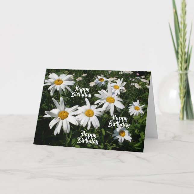Carte d'anniversaire joyeuse avec des pâquerettes (Devant)