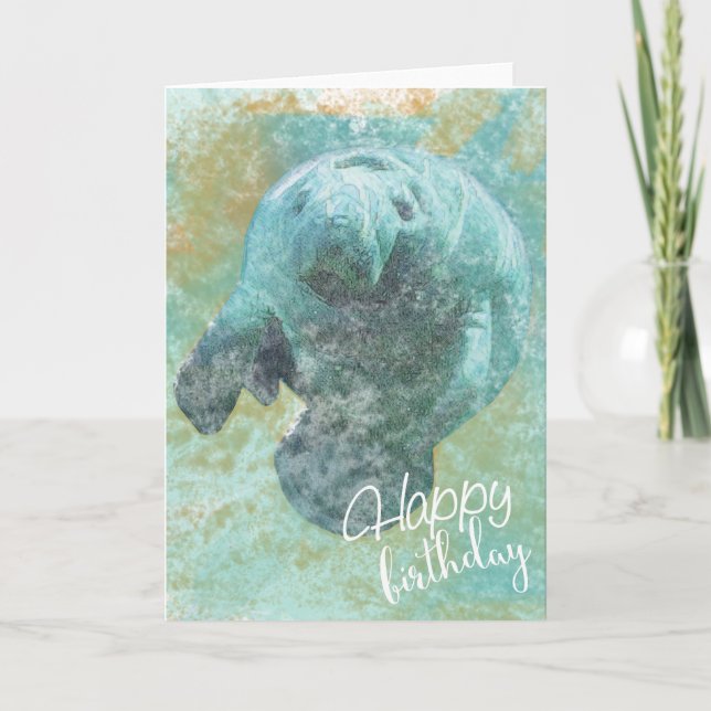 Carte d'anniversaire joyeuse de Manatee peint (Devant)