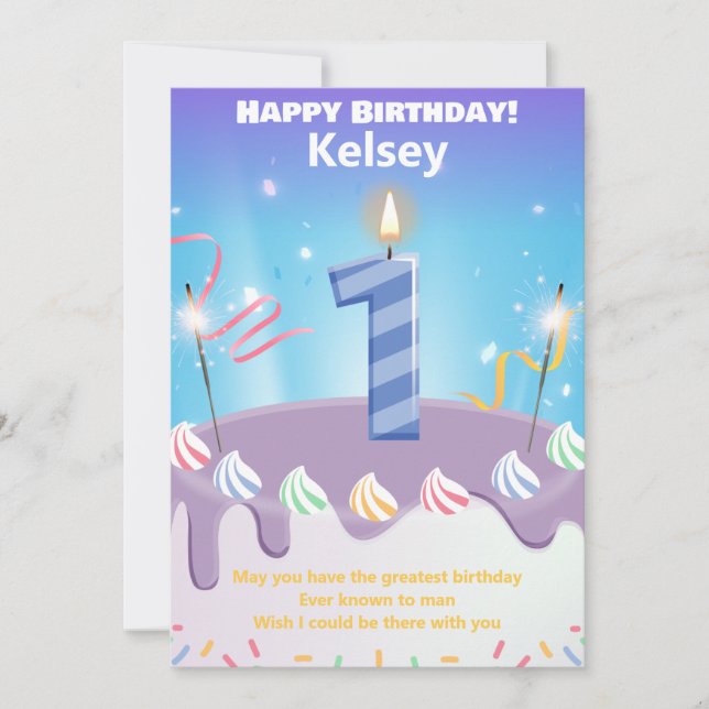 Carte d'anniversaire joyeuse d'un an personnalisée (Devant)