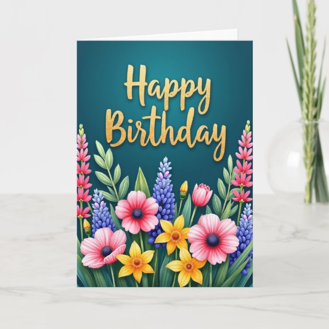 Carte d'anniversaire Joyeuse Écriture Dorée (Devant)