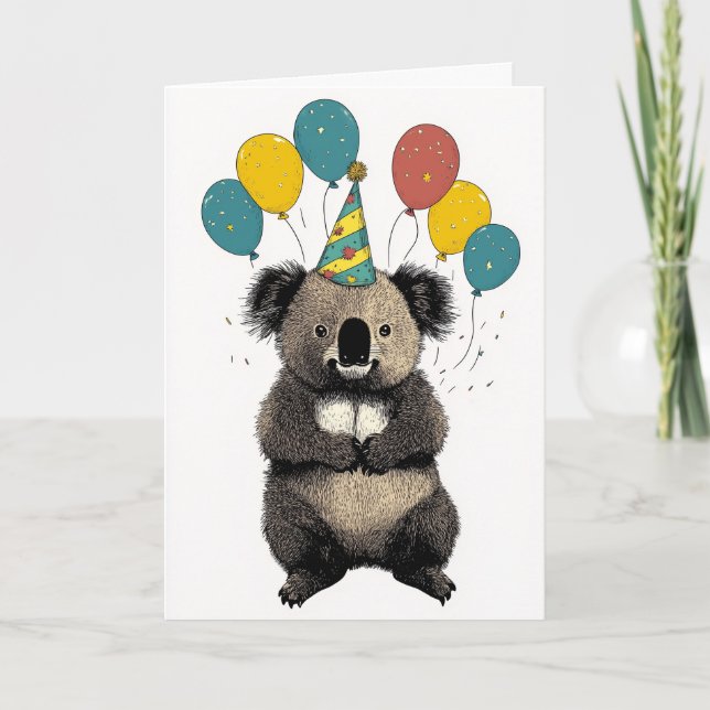 Carte d'anniversaire Koala - animal de fête (Devant)