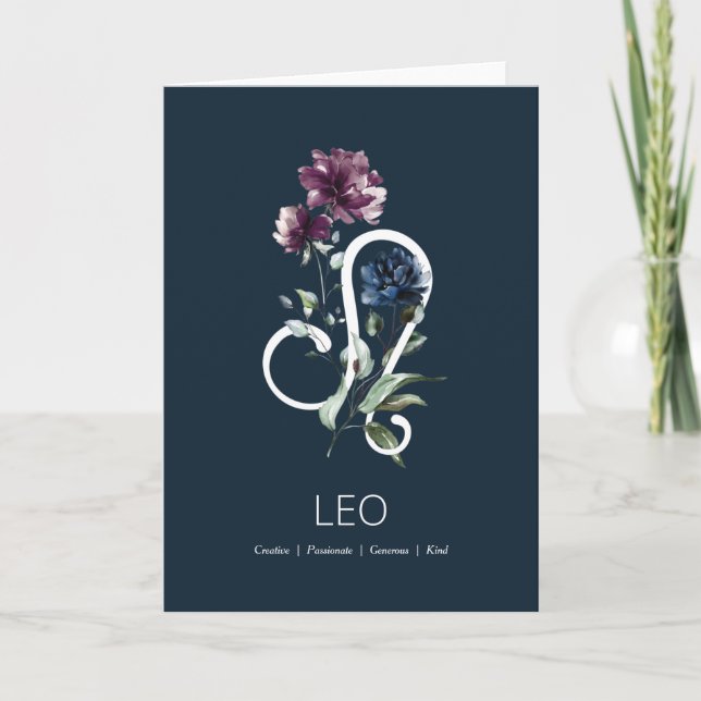 Carte d'anniversaire Leo moderne Floral Zodiac Sta (Devant)