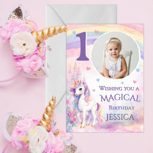 Carte d'anniversaire Licorne 1 Photo pour 1 an