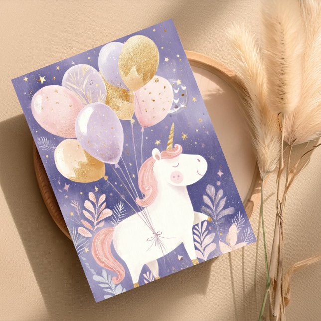 Carte d'anniversaire licorne ludique – Rose et Or (Créateur téléchargé)