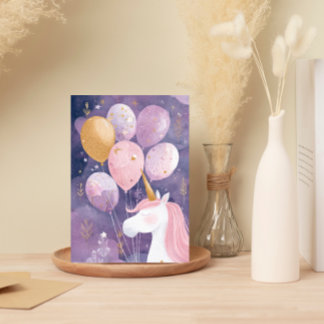 Carte d'anniversaire licorne magique Ballon rose e