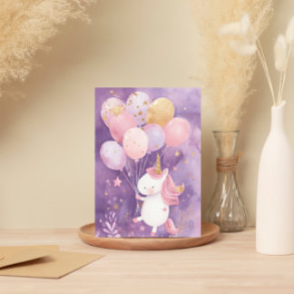 Carte d'anniversaire licorne mignonne – Ballons ro
