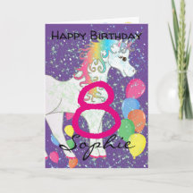 Carte d'anniversaire licorne pour fille de 8 ans