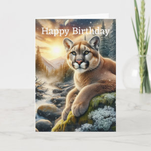 Carte d'anniversaire Lion de montagne couché sur u