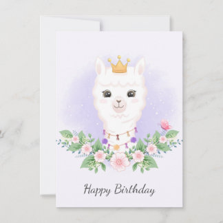 Carte d'anniversaire Llama et bouquet aquarelle