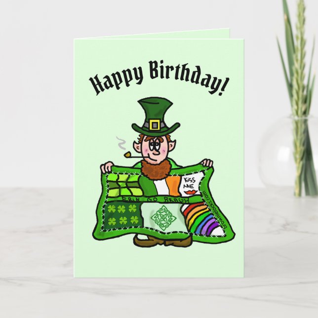 Carte d'anniversaire lutin et courtepoint irlandai (Devant)