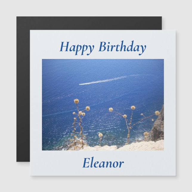 Carte d'anniversaire magnétique de la mer bleue gr (Devant / Derrière)
