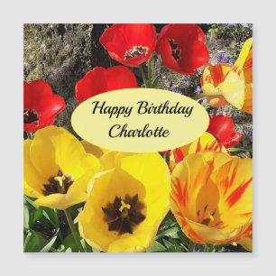 Carte d'anniversaire magnétique des tulipes jaunes