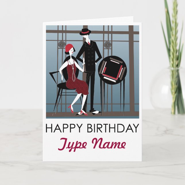 Carte d'anniversaire Mah Jongg Flappers Couple (Devant)
