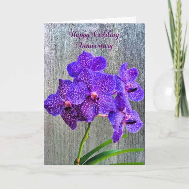 Carte d'anniversaire mariage avec orchidées violet (Devant)
