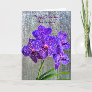 Carte d'anniversaire mariage avec orchidées violet