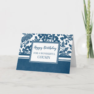 Carte d'anniversaire Marine Blue Floral Cousin