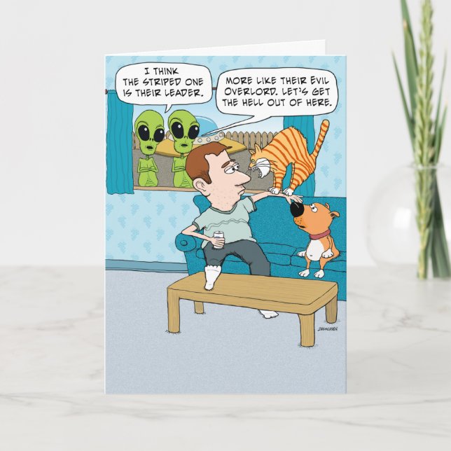 Carte d'anniversaire mauvaise drôle de chat (Devant)