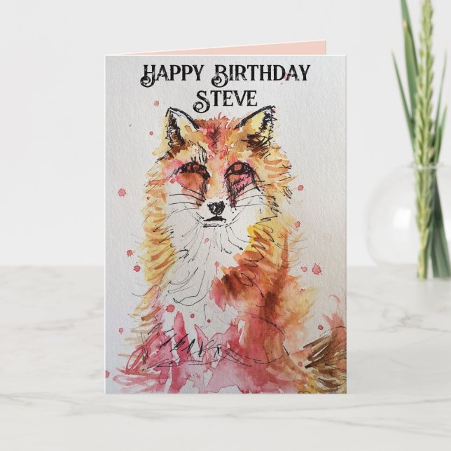 Carte d'anniversaire Mens Red Fox Watercolor (Devant)