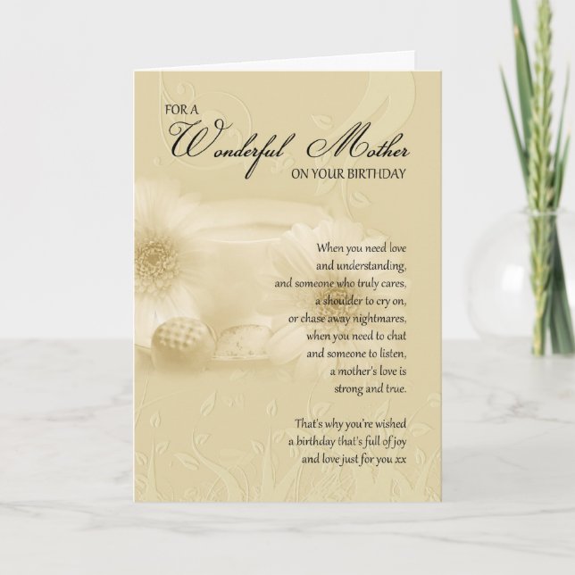 carte d'anniversaire mère avec poème - crème mère  (Devant)