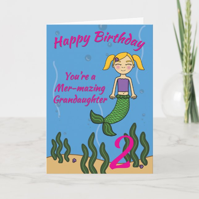 Carte d'anniversaire Mermaid pour grand-fille, tou (Devant)