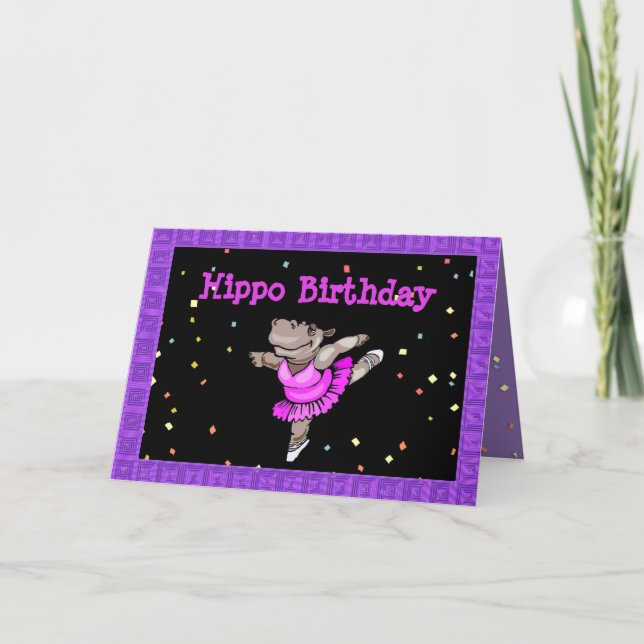 Carte d'anniversaire mignonne avec Hippo Ballerina (Devant)