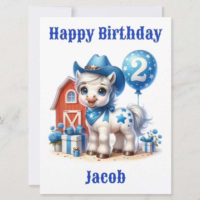 Carte d'anniversaire mignonne Cowboy Pony 2 ans (Devant)