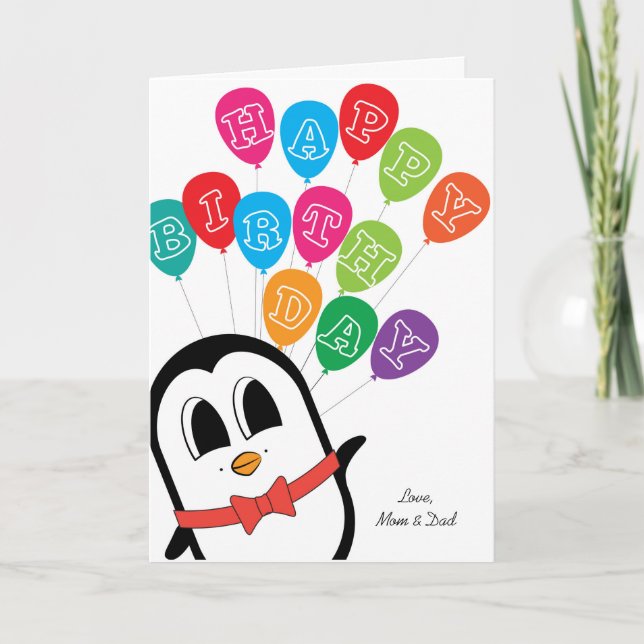 Carte d'anniversaire mignonne de pingouin (Devant)