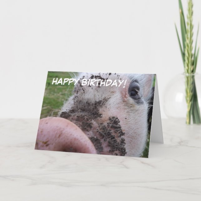 Carte d'anniversaire mignonne de porc (Devant)
