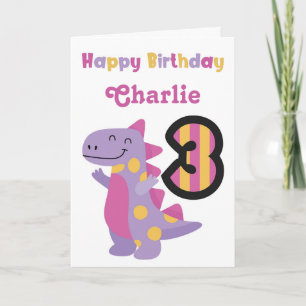 Carte d'anniversaire mignonne Dinosaure violet 3e
