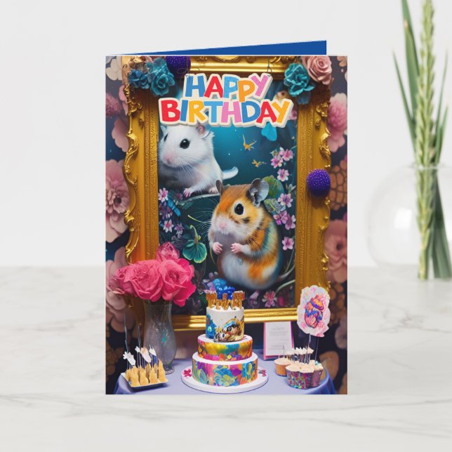 Carte d'anniversaire mignonne et drôle de hamsters (Devant)