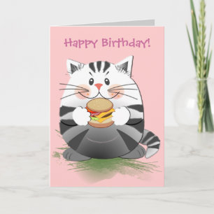 Carte d'anniversaire mignonne "Hamburger Cat"