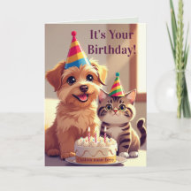 Carte d'anniversaire mignonne pour chien et chat
