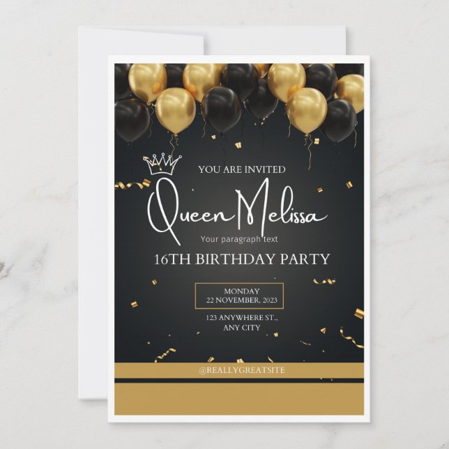 Carte d'anniversaire modifiée en noir et or (Devant)