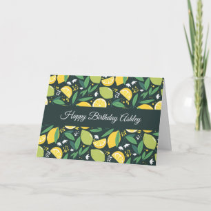 Carte d'anniversaire motif de citron jaune et lime