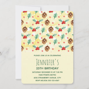 Carte d'anniversaire motif hiver Cônes de pin et h