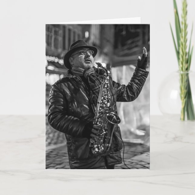 CARTE D'ANNIVERSAIRE MUSICIENNE DE LA RUE JAZZ (Devant)