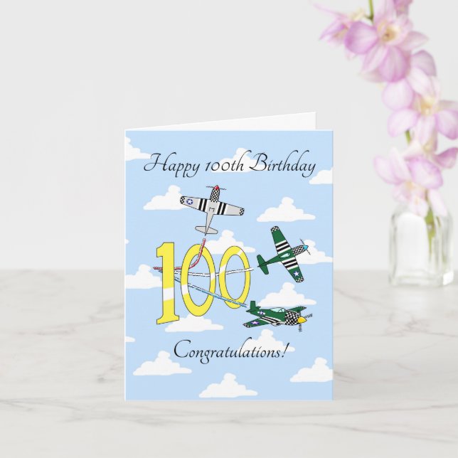 Carte d'anniversaire Mustangs 100e (Ciel bleu) (Orchidée)
