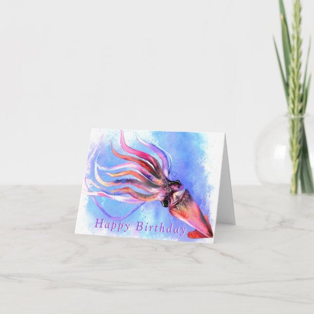 Carte d'anniversaire Nage de calmar coloré (Devant)