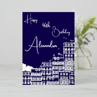 Carte d'anniversaire Navy & Argent Personnalisée a