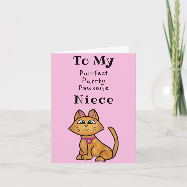 Carte d'anniversaire nièce - Chat mignonne (Devant)
