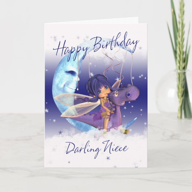 Carte d'anniversaire nièce mignonne, dragon violet (Devant)
