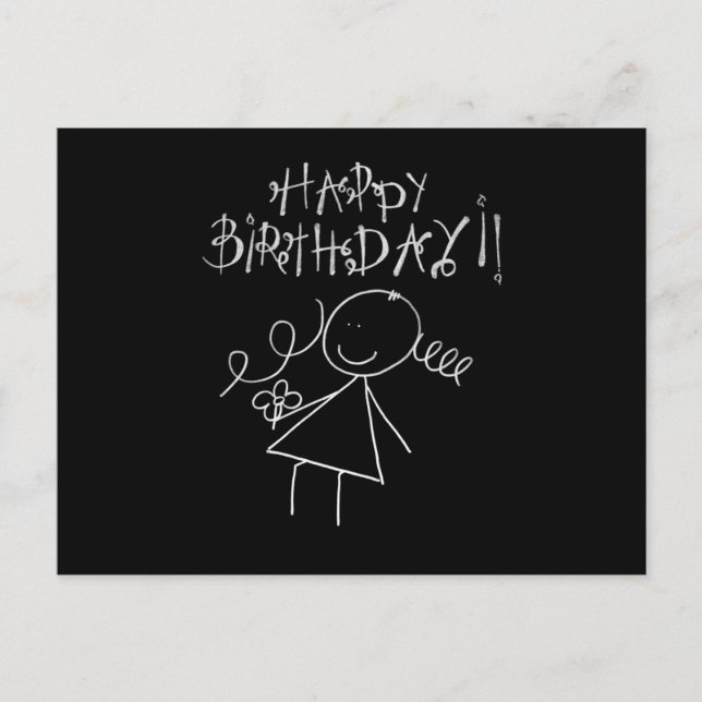 Carte d'Anniversaire, Noir avec graphique blanc (Devant)