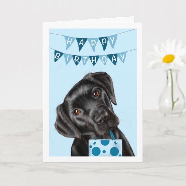 Carte d'anniversaire noire du Labrador (Petite plante)