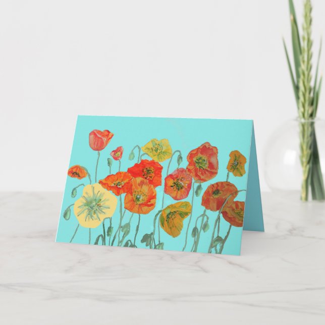 Carte d'Anniversaire Orange Shabby Poppy Aqua (Devant)