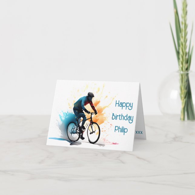 Carte d'anniversaire orange, turquoise et noir (Devant)