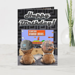 Carte d'anniversaire ours jouant de la mario