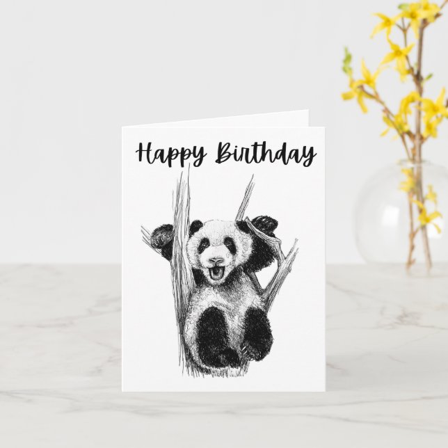 Carte d'anniversaire Panda (Fleur jaune)